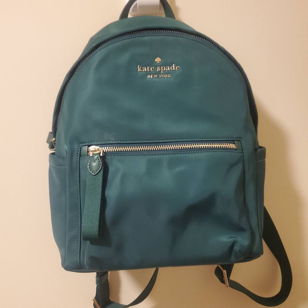 kate spade dark teal nylon logo bag with rose gold hardware